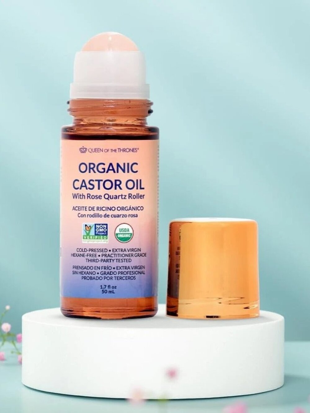 Queen of the Thrones Organic Golden Castor Oil Roll-On with Rose Quartz
